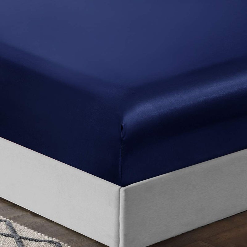 TREELY 6 Piece Queen Size Silky Smooth Navy Blue Satin Sheet Set with Deep Pocket, Fitted Sheet, Flat Sheet, 4 Pillowcases - Image 4
